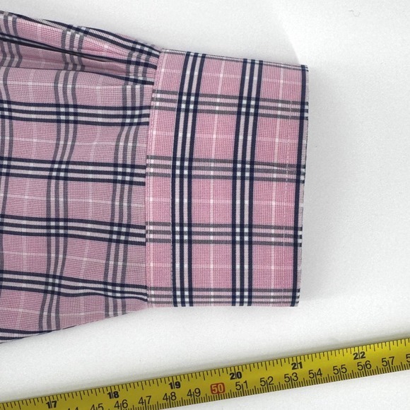 Brooks Brothers Regent Dress Shirt Mens 16.5 35 Pink Blue Plaid Non-Iron Cotton - Picture 7 of 9